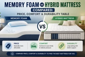 Memory Foam vs Hybrid Mattress Compared: Price, Comfort & Durability Table